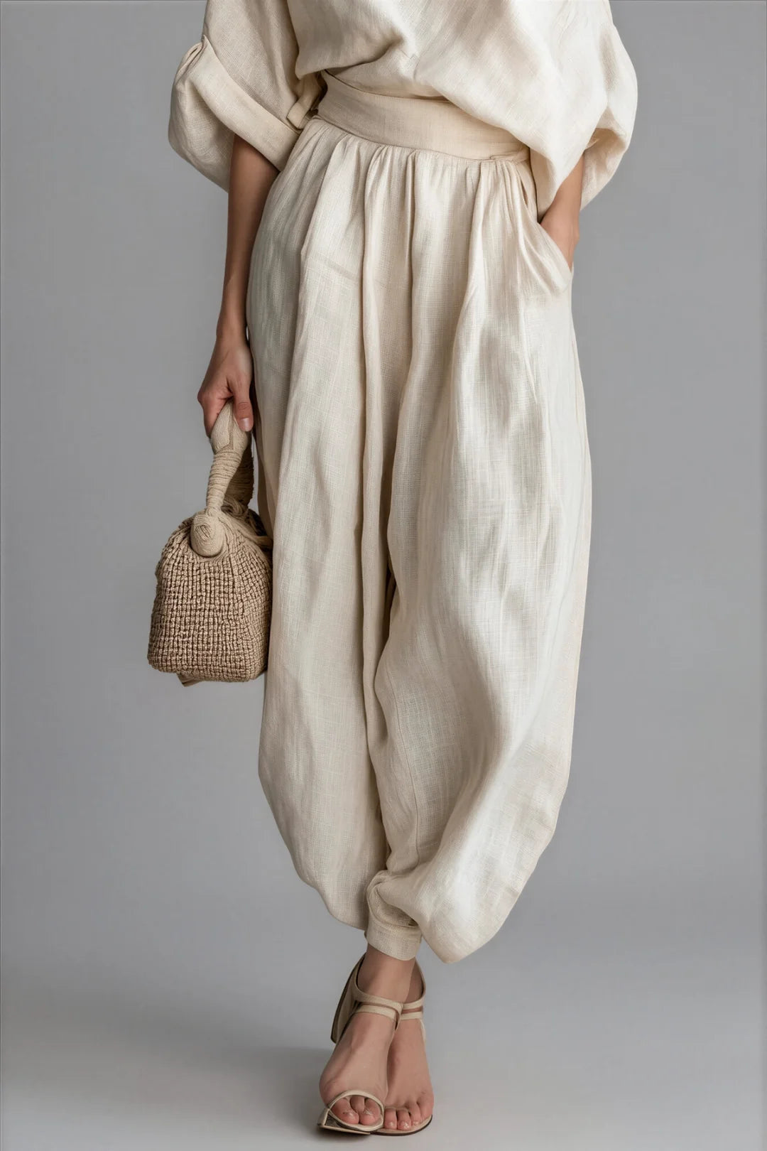 Women's Linen One Shoulder Top & Harem Pants Set