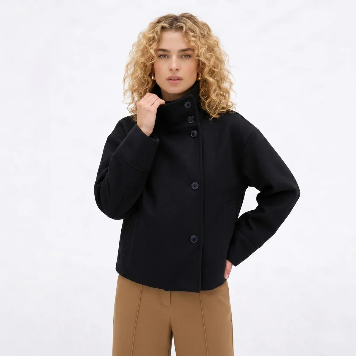 Women's Stand Collar Wool Blend Pea Coat