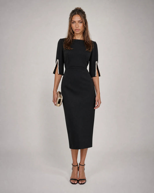 Women's Bateau Neck Midi Sheath Dress