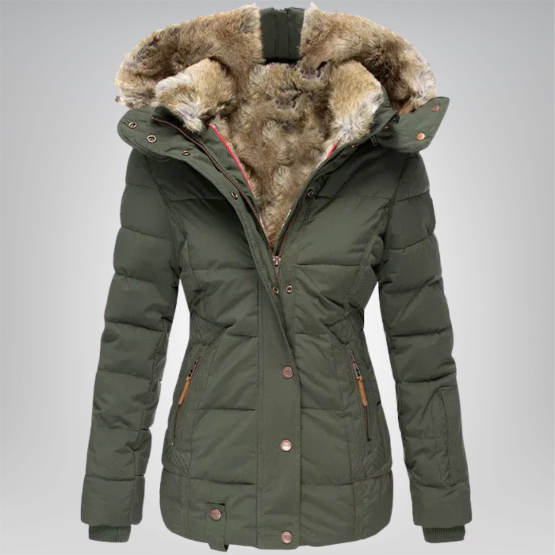 Women's Fur Trim Hooded Quilted Winter Coat