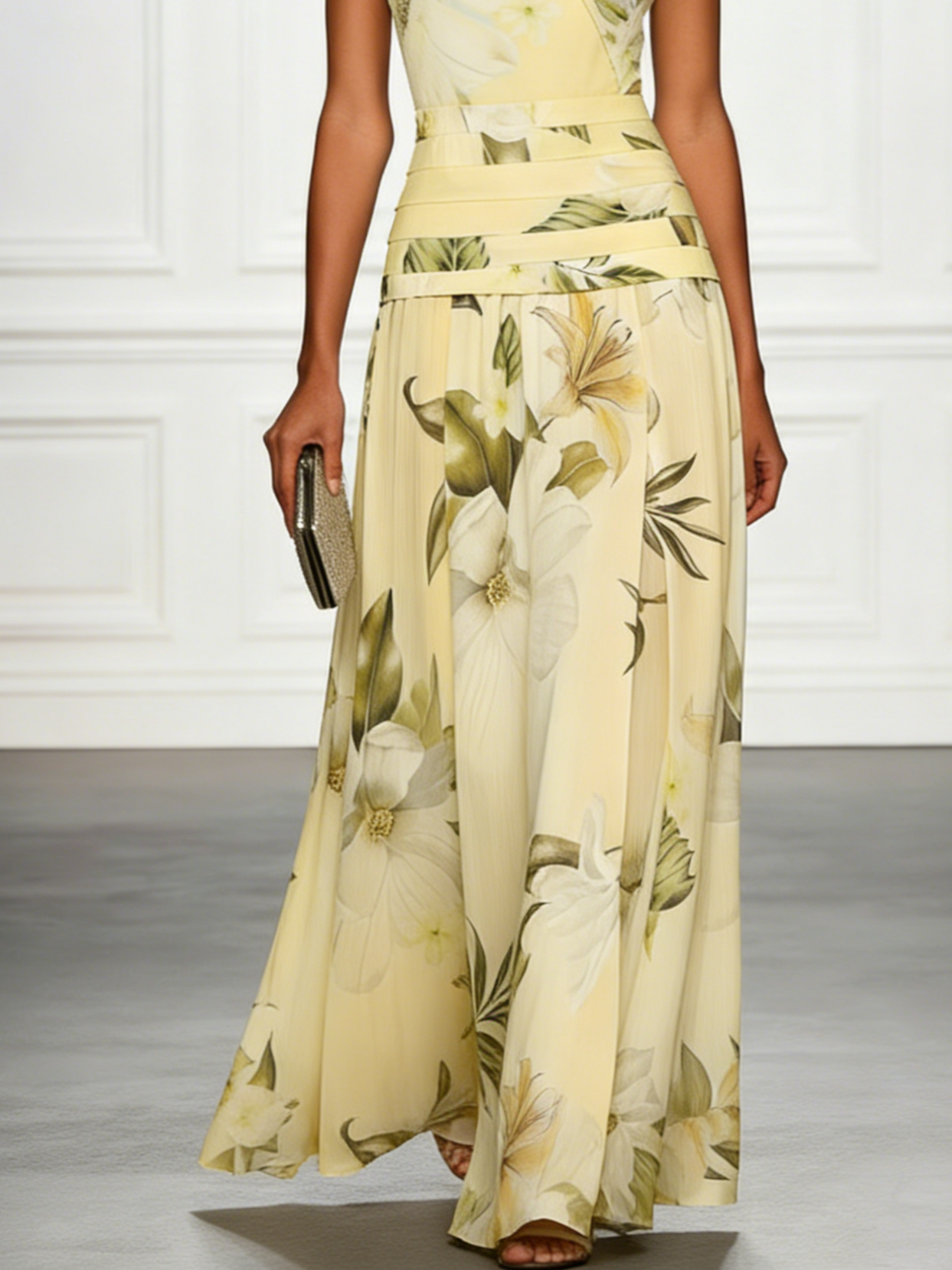 Floral Boat Neck Sleeveless Wedding Guest Maxi Dress