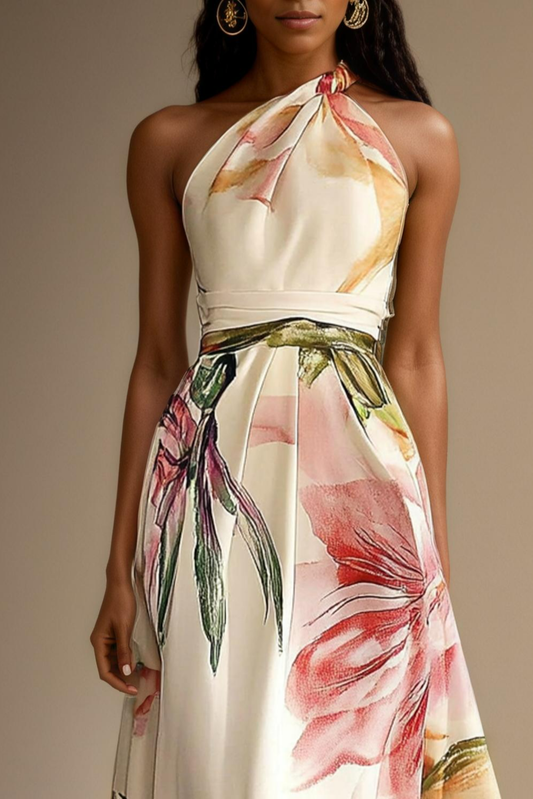 Floral Satin One Shoulder Wedding Guest Maxi Dress