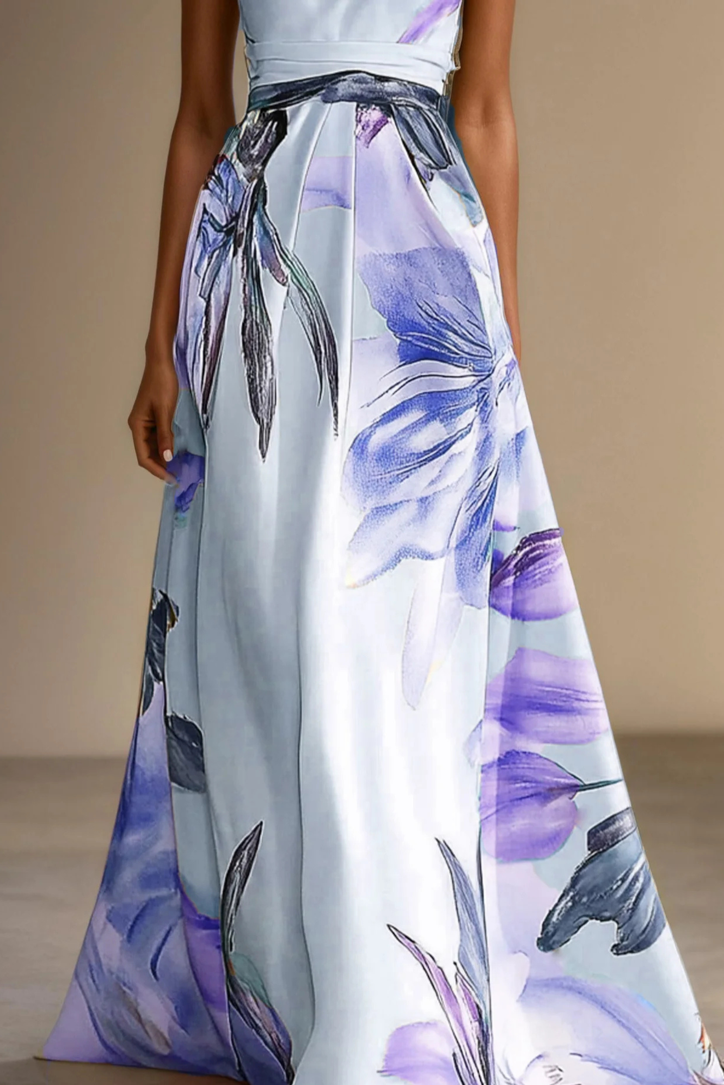 Floral Satin One Shoulder Wedding Guest Maxi Dress