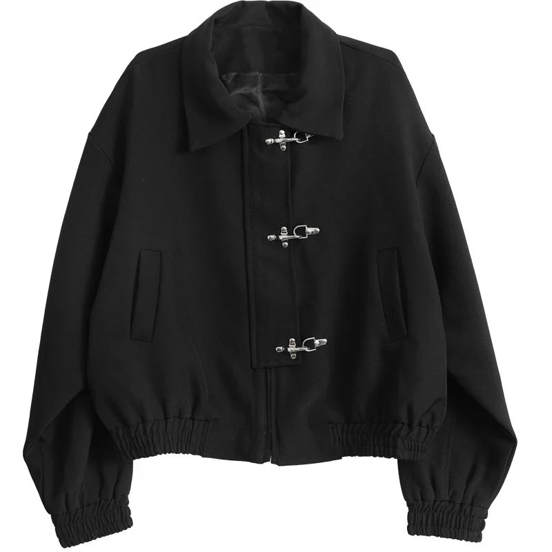 Men's Black Toggle Buckle Cropped Jacket