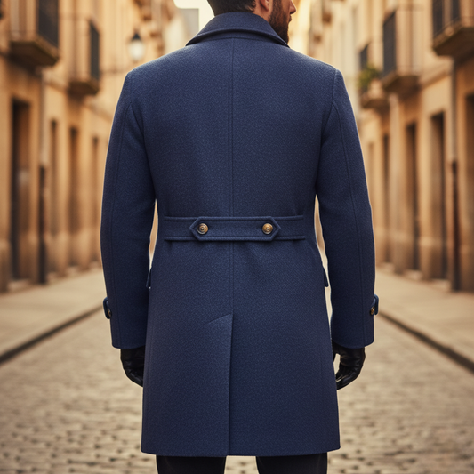 Men's Long Wool Coat with Double Breasted Front