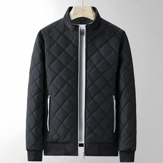 Men's Quilted Diamond-Stitch Zip-Up Bomber Jacket
