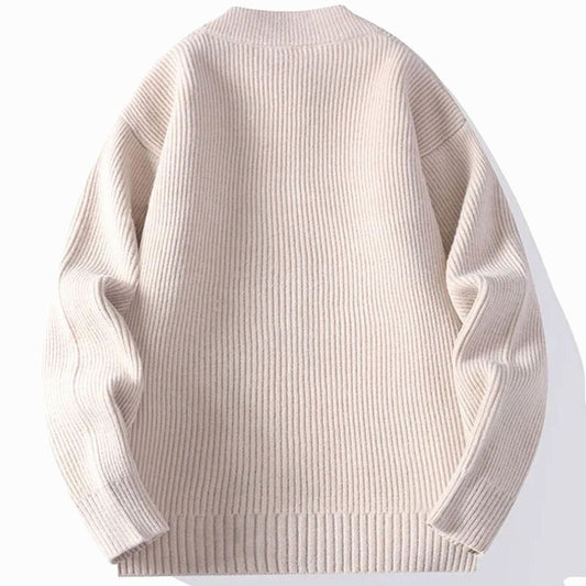 Men's Ribbed Knit Full-Zip Jacket with Front Pockets