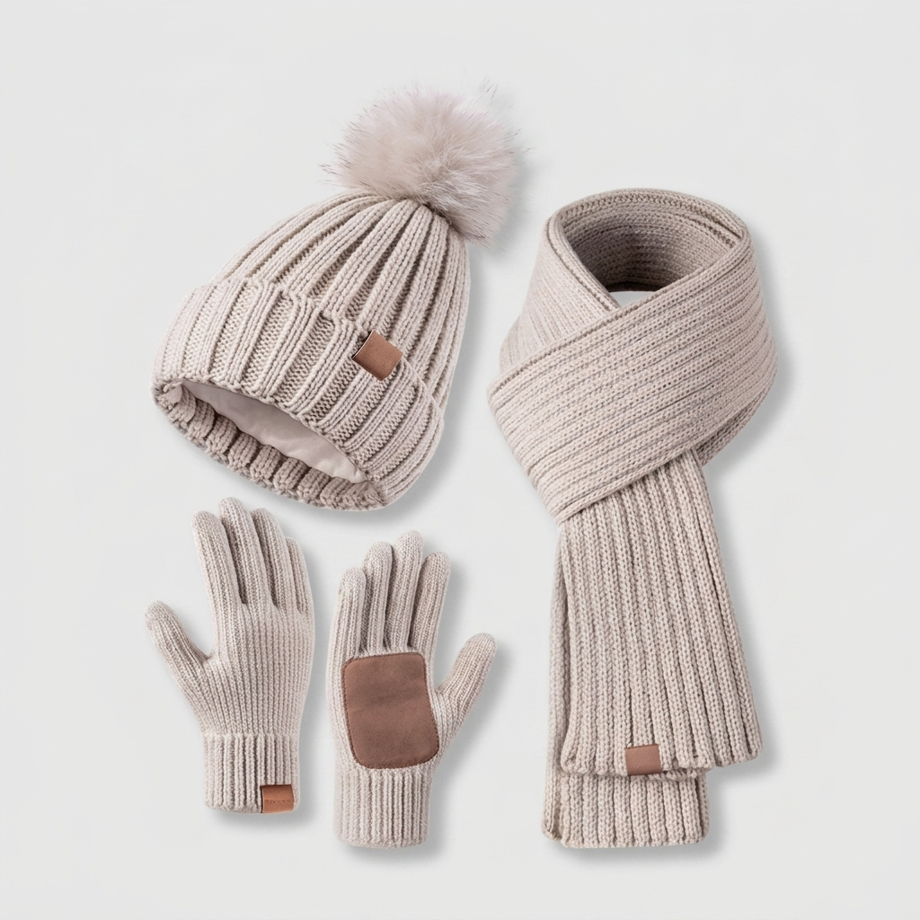Women's 3-Piece Knit Set Hat, Scarf & Gloves