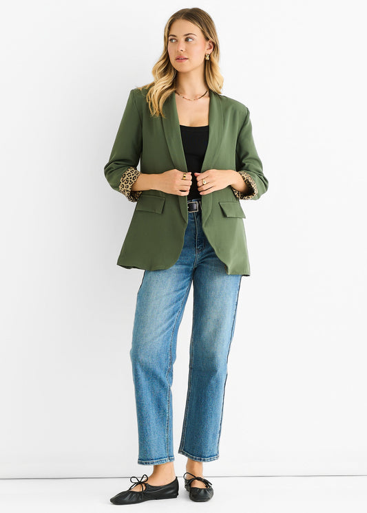 Women's Animal Print Contrast Edge To Edge Blazer