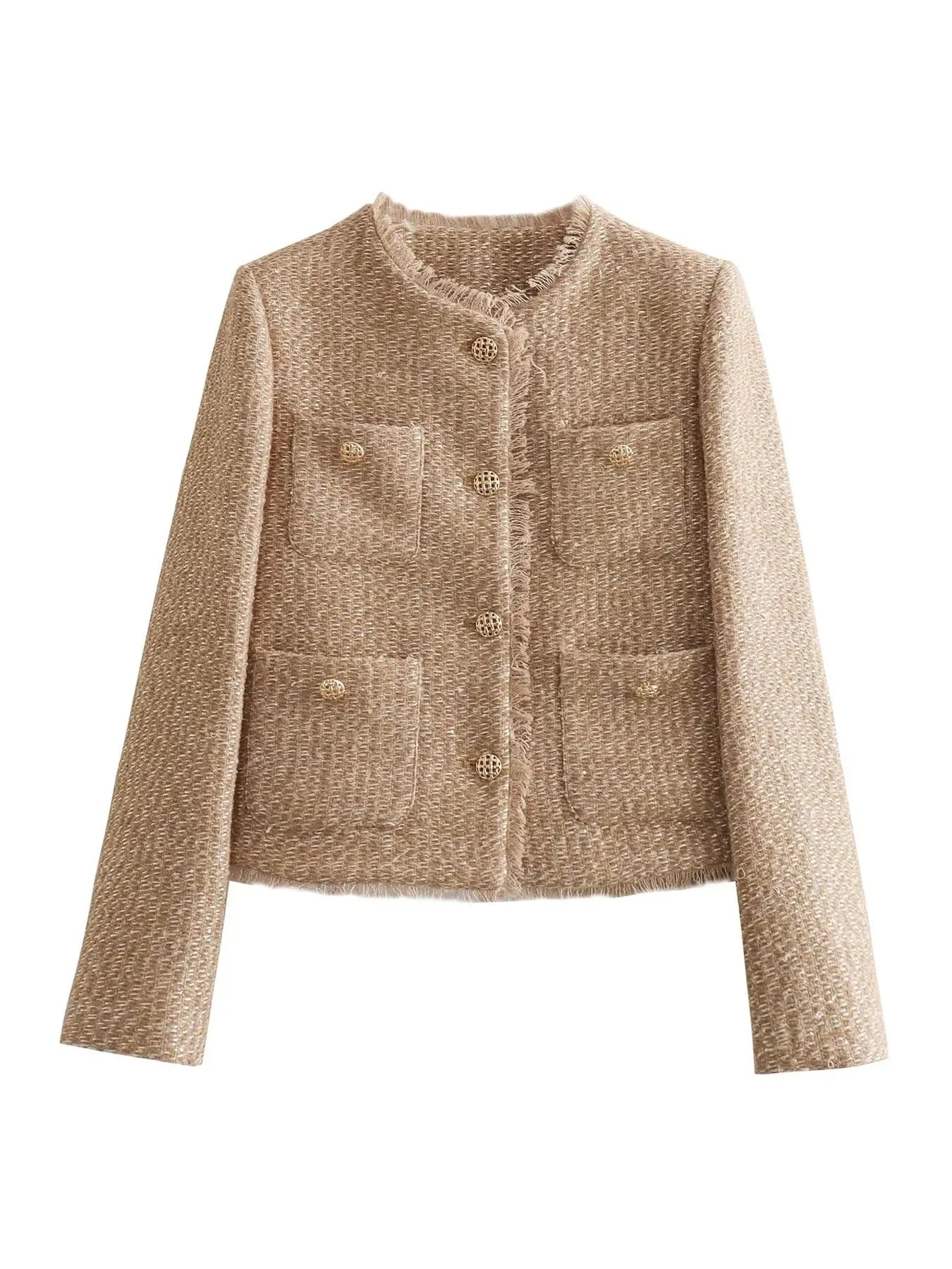 Women's Boxy Tweed Jacket with Pockets