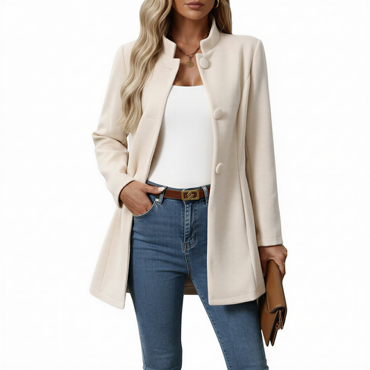 Women's Button Down Stand Collar A Line Coat