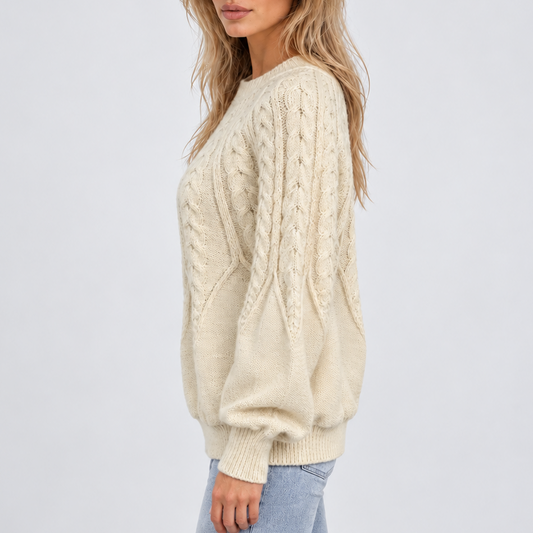 Women's cable knit jumper balloon sleeve detail