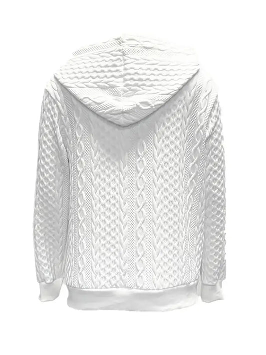 Women's Cable Knit Zip Up Hoodie with Ribbed Cuffs and Hood