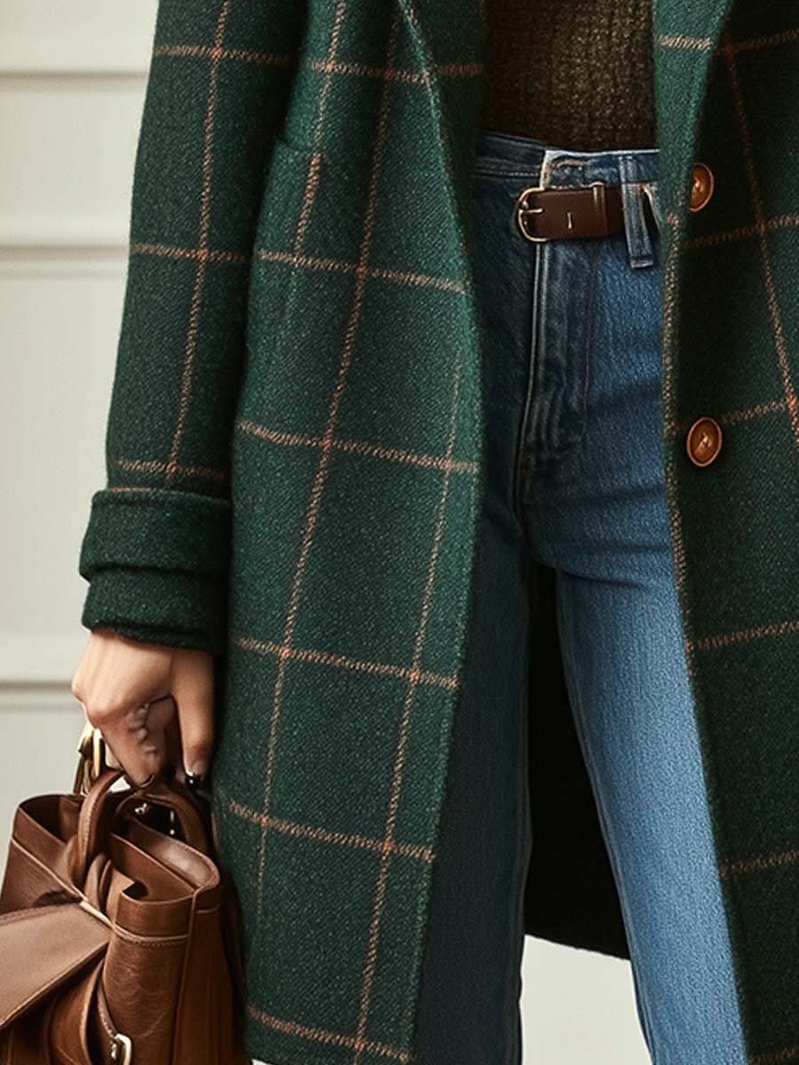 Women's Checkered Notch Lapel Coat