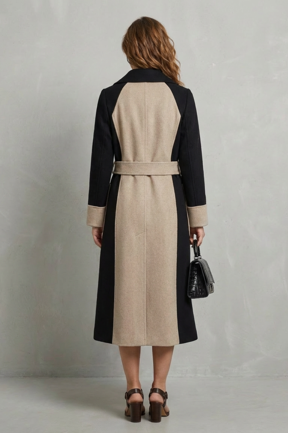 Women's Contrast Panel Double Breasted Wool Coat