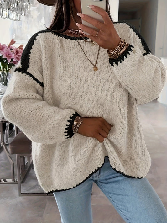 Women's Cosy Oversized Chunky Knit Jumper with Boat Neck
