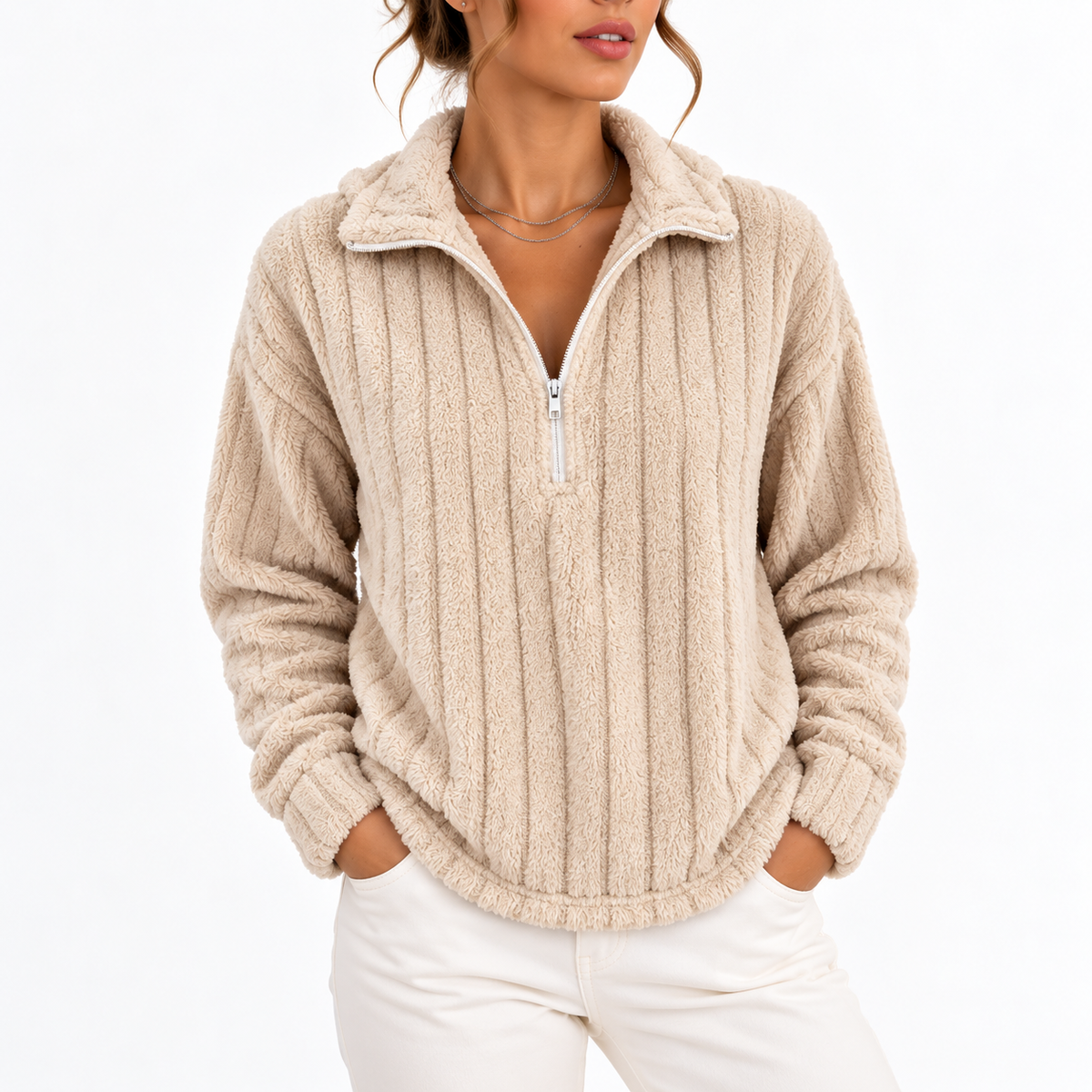 Women's Cosy Ribbed Half Zip Fleece Sweatshirt