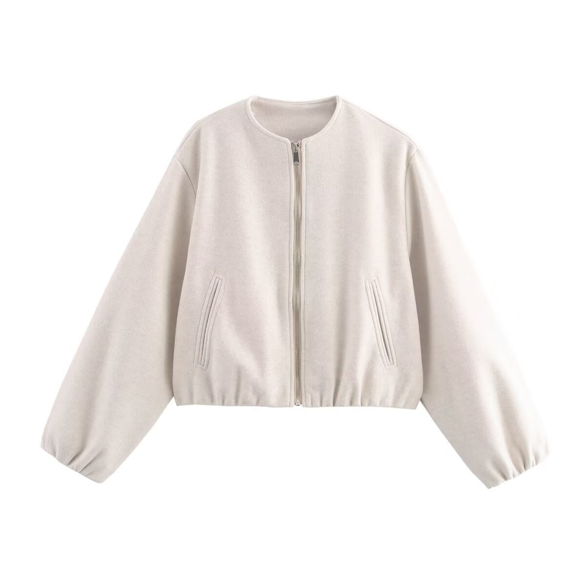 Women's Cropped Relaxed Bomber Jacket With Elasticated Hem