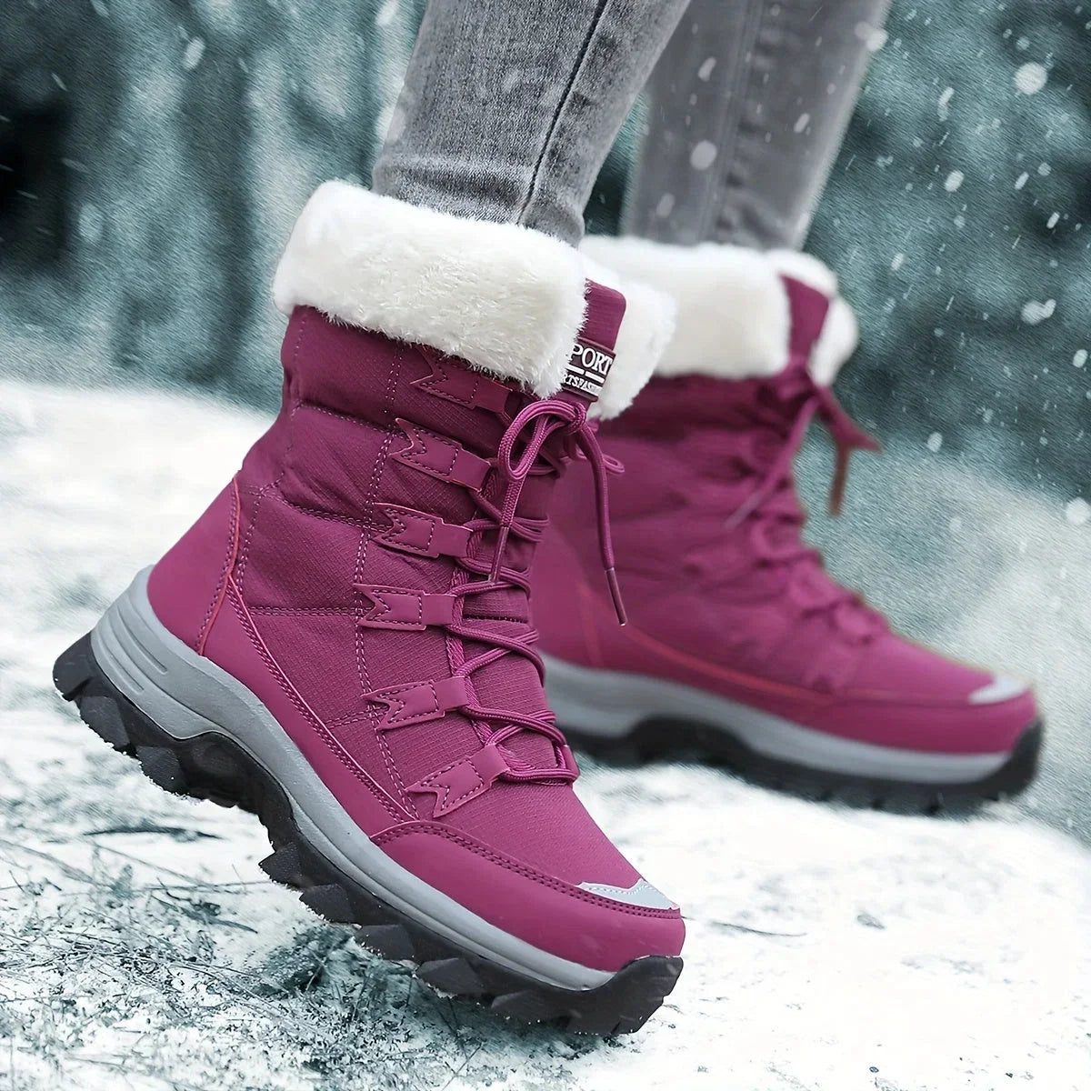 Women's Cushioned Faux Fur Snow Boots for Winter