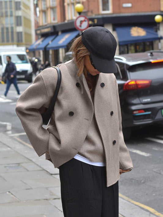 Women's Double Breasted Pea Coat With Stand Collar