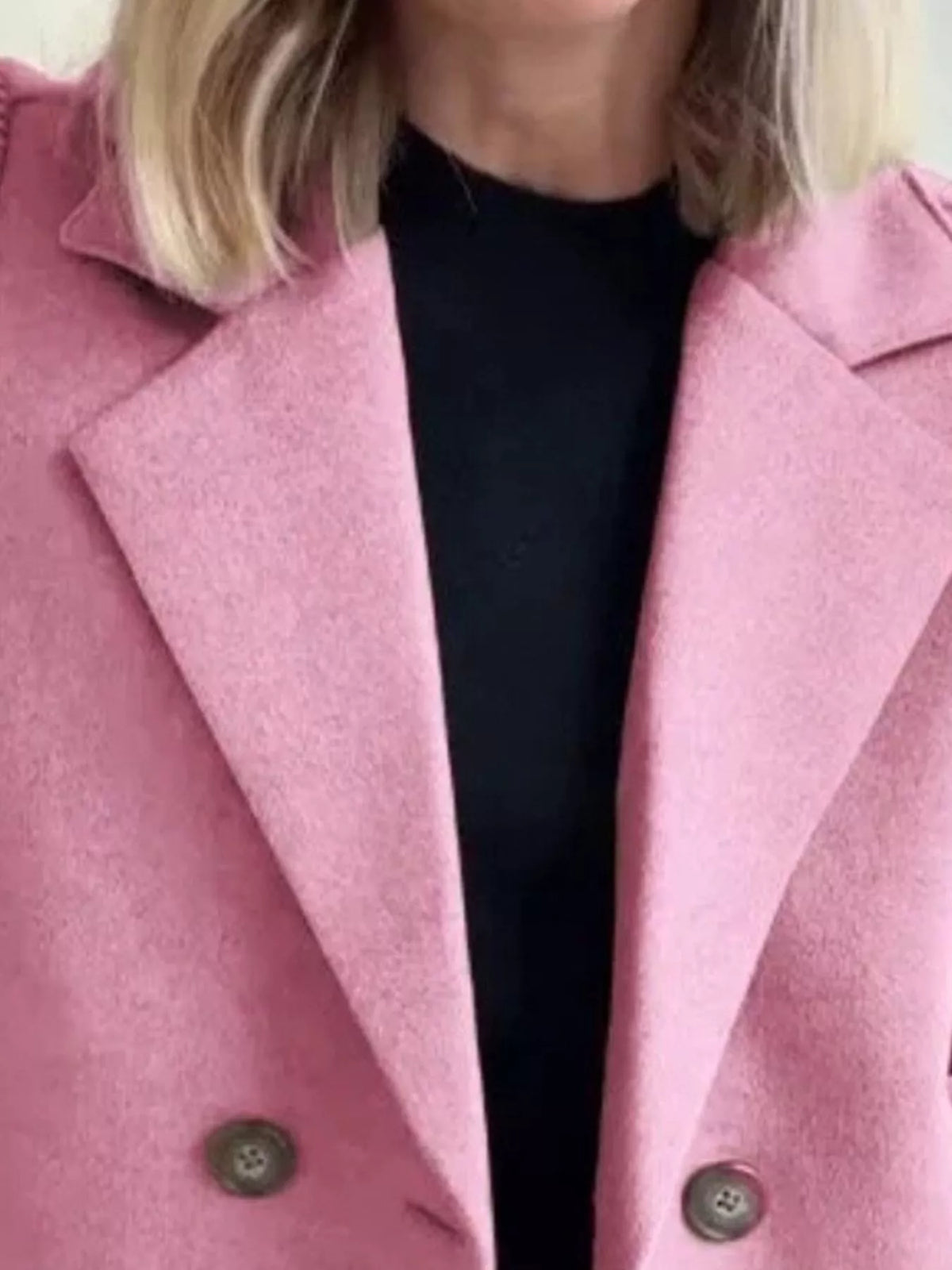 Women's Double Breasted Short Coat with Shawl Collar and Knit Cuffs