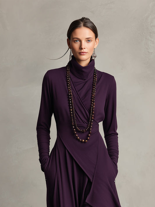 Women's Draped Turtleneck Knit Dress
