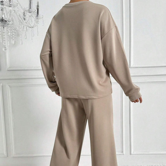 Women's Drop Shoulder Top and Wide Leg Trousers Co Ord Set