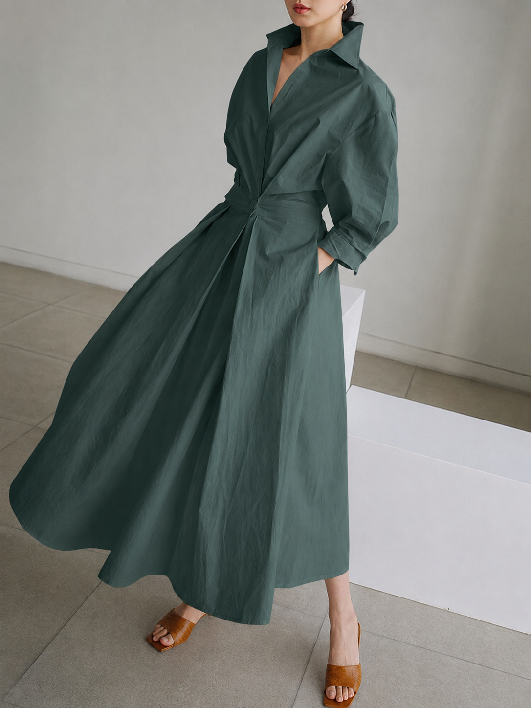 Women's Elegant Belted Shirt Dress