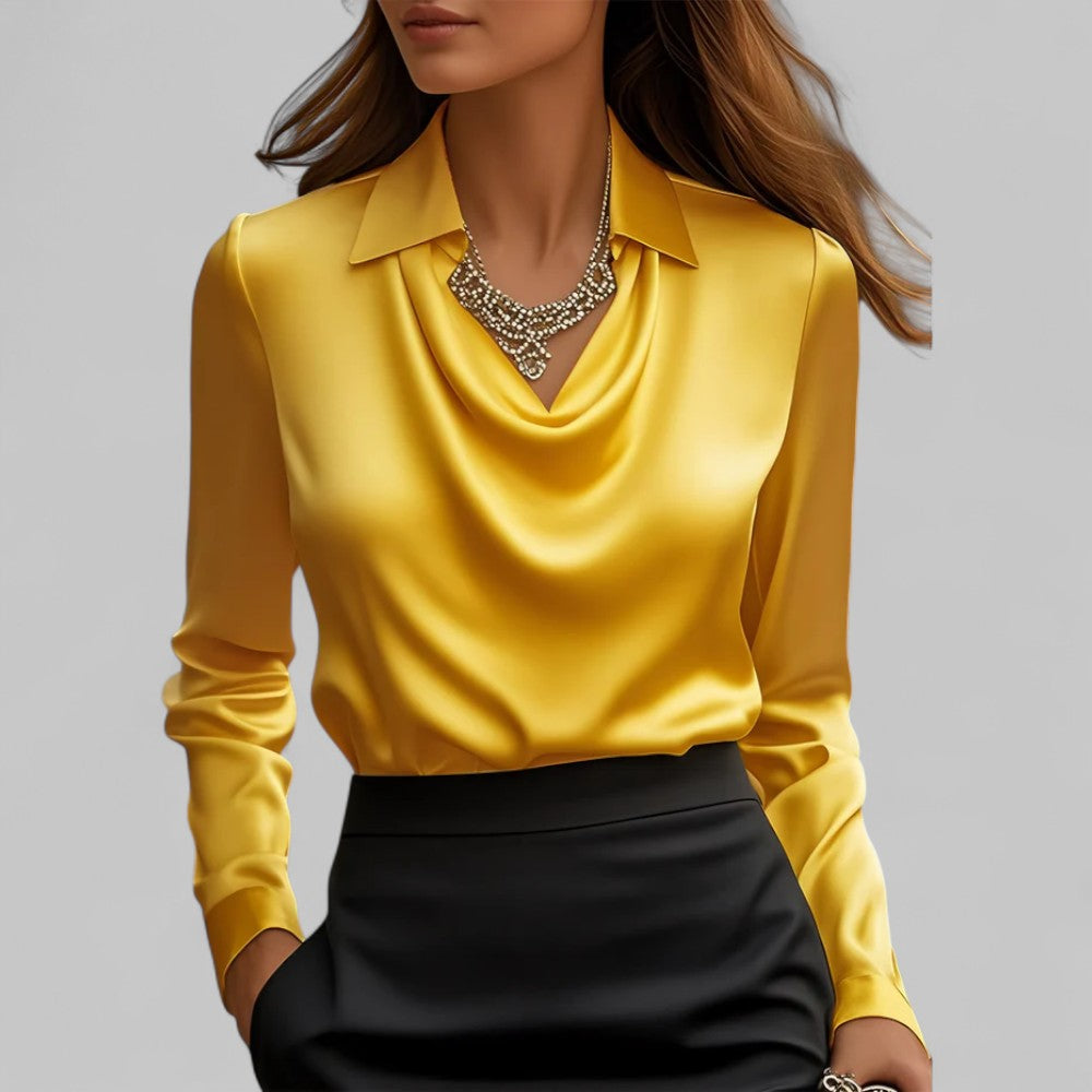 Women's Elegant Satin Blouse With Draped Neckline
