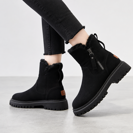 Women's faux fur lined winter ankle boots side zip detail