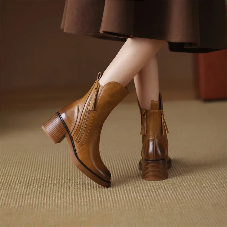 Women's Faux Leather Block Heel Ankle Boots