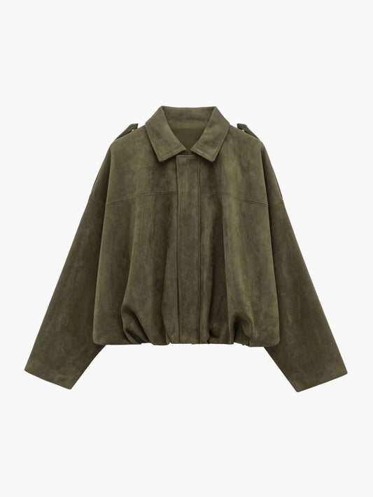 Women's Faux Suede Bomber Jacket with Collar