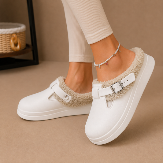 Women's Fleece Lined Slippers with Buckle Strap