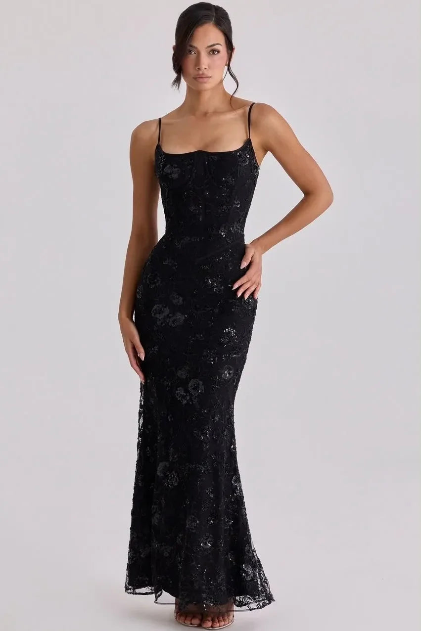 Women's Floral Embroidered Tulle Maxi Dress