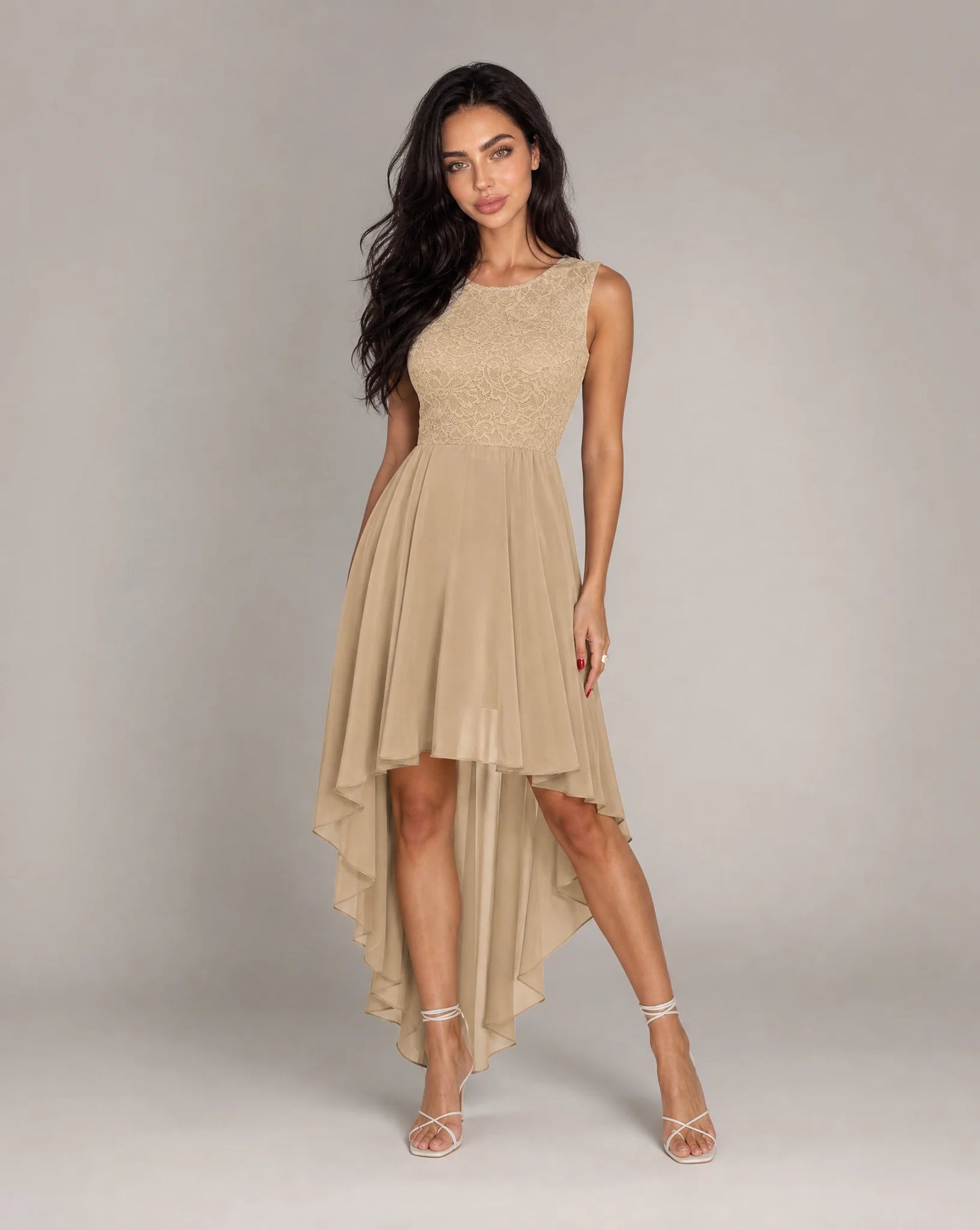 Women's gold high low evening dress by ILYNORA