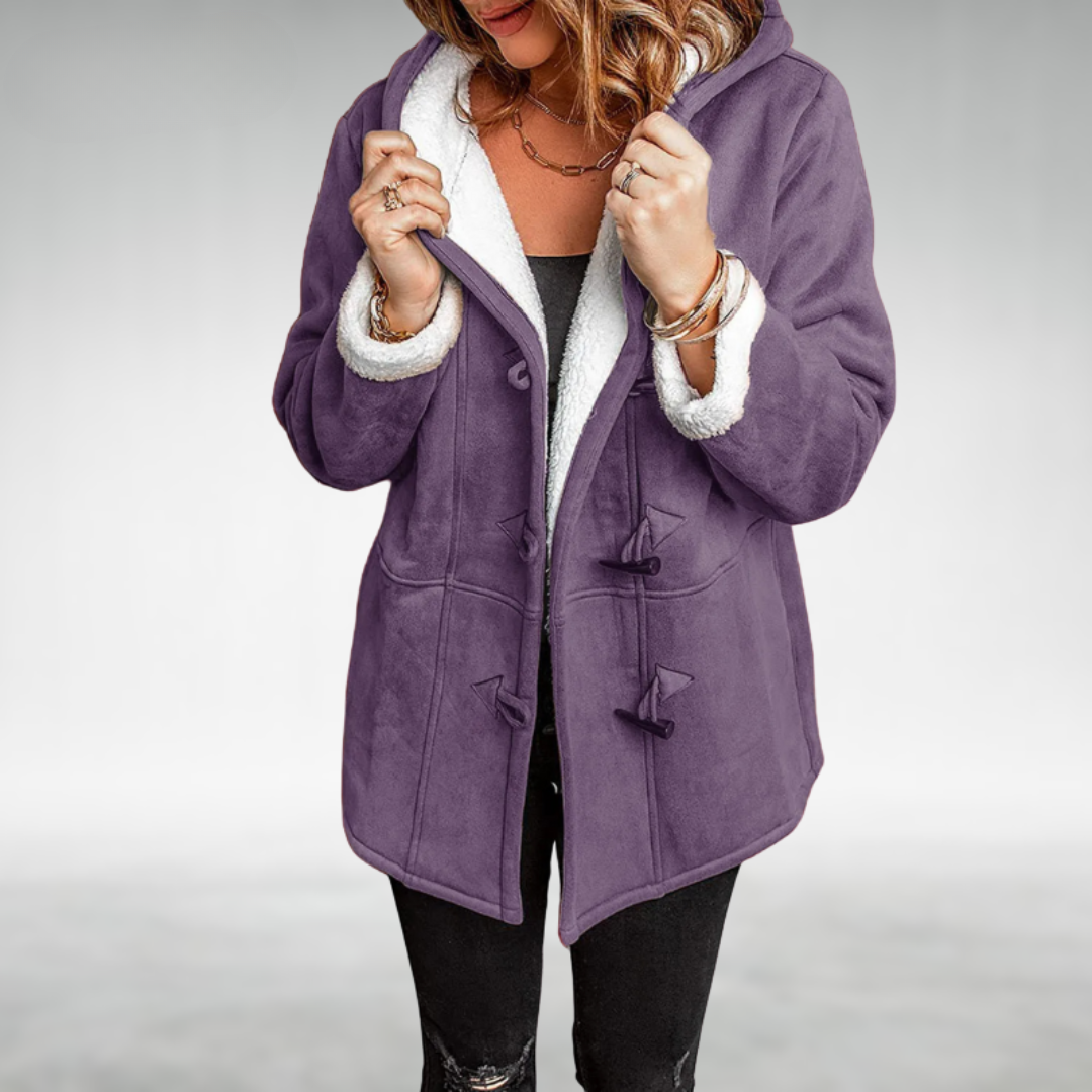 Women's Hooded Duffle Winter Coat with Fleece Lining and Toggles