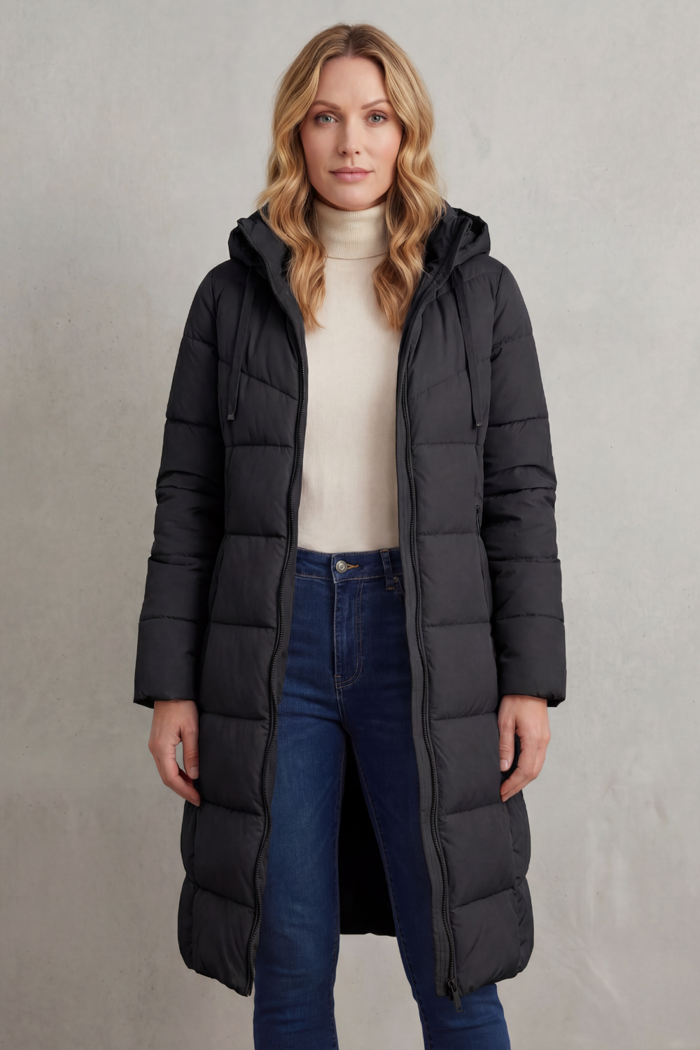 Women's Hooded Longline Quilted Puffer Coat