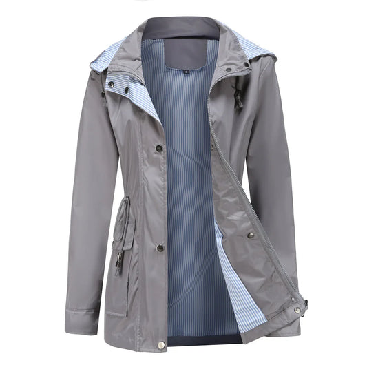 Women's Hooded Waterproof Rain Jacket with Drawstring Waist