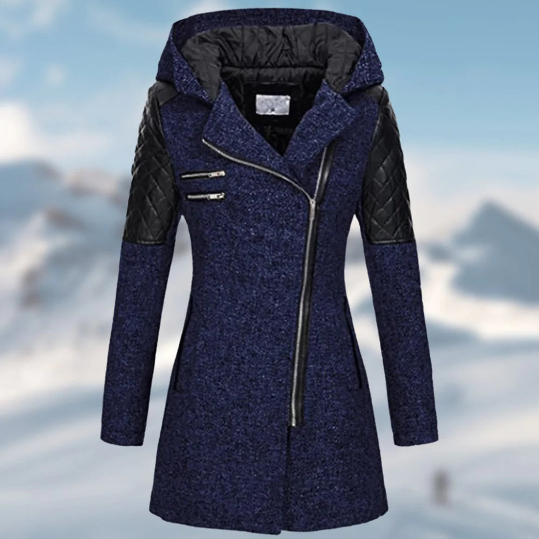 Women's Hooded Winter Coat with Asymmetric Zip
