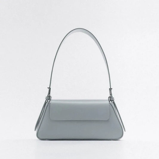 Women's Leather Baguette Shoulder Bag with Knotted Strap Detail
