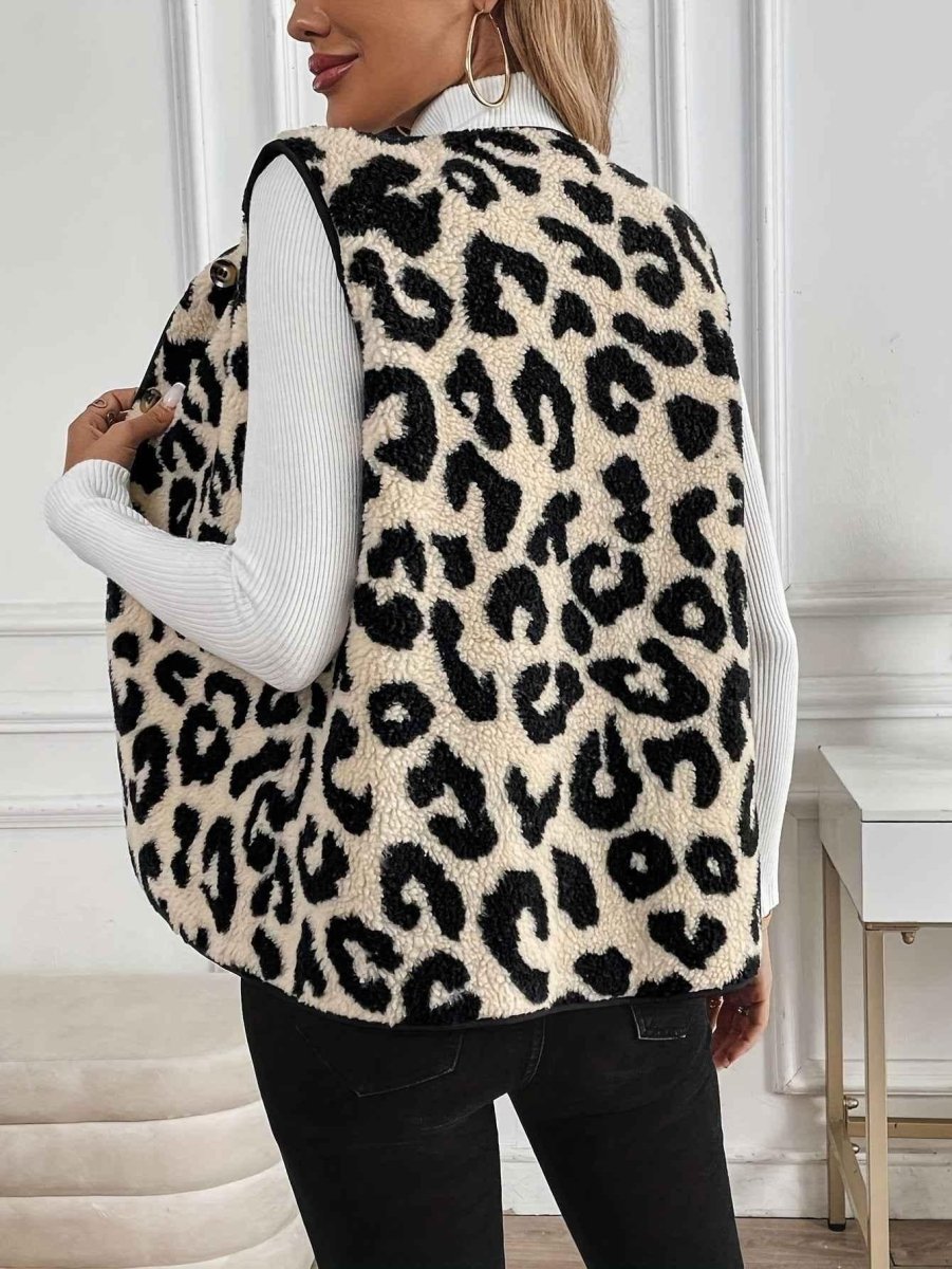 Women's Leopard Print Teddy Fleece Vest