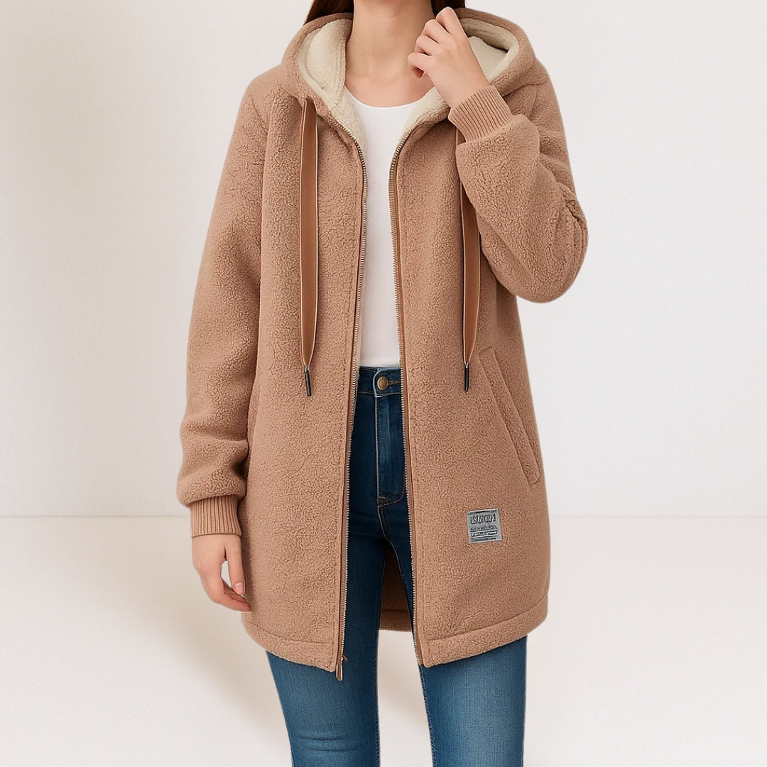 Women's Longline Wool Effect Sherpa Jacket with Hood