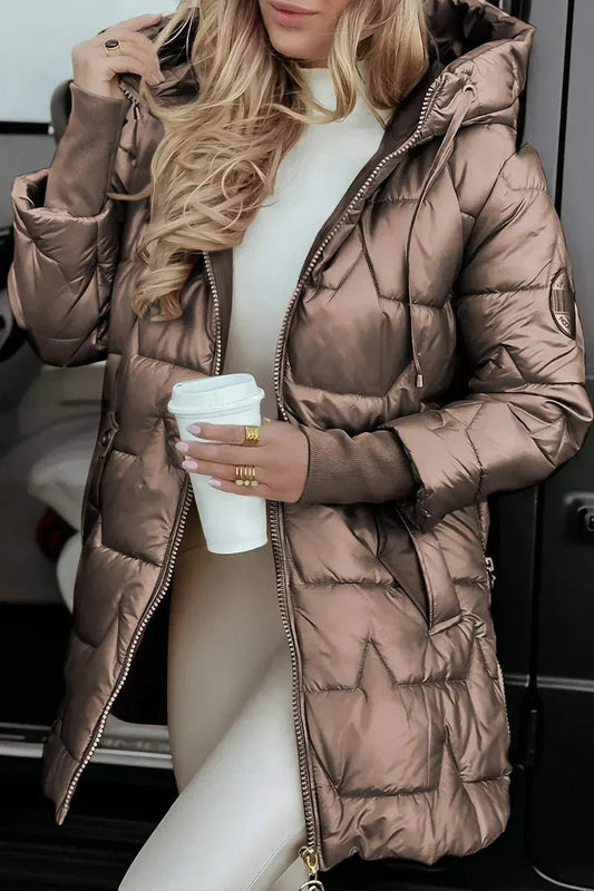 Women's Metallic Hooded Puffer Jacket