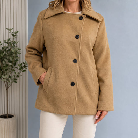 Women's Oversized Cocoon Coat with Notch Collar
