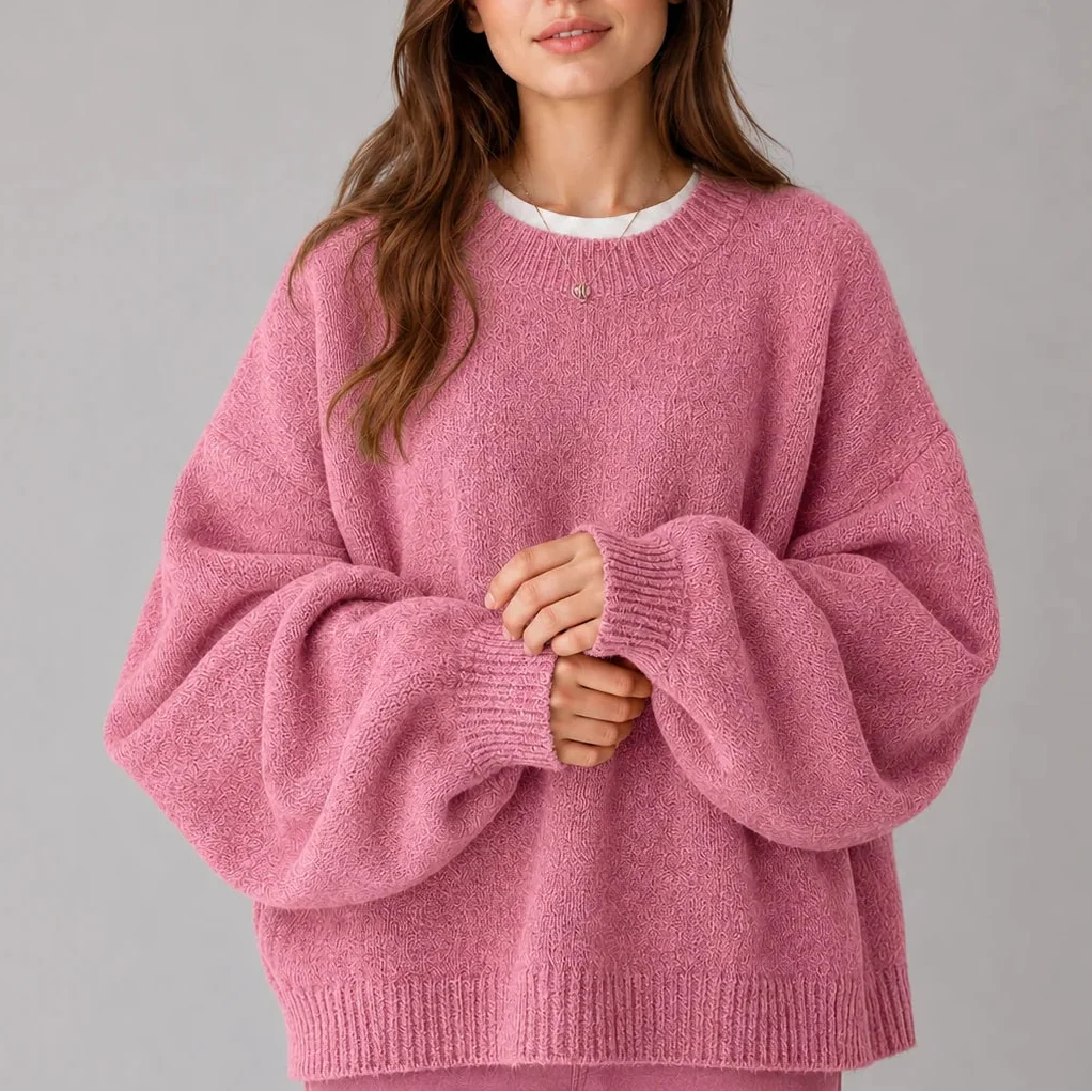 Women's Oversized Crew Neck Knit Jumper with Balloon Sleeves