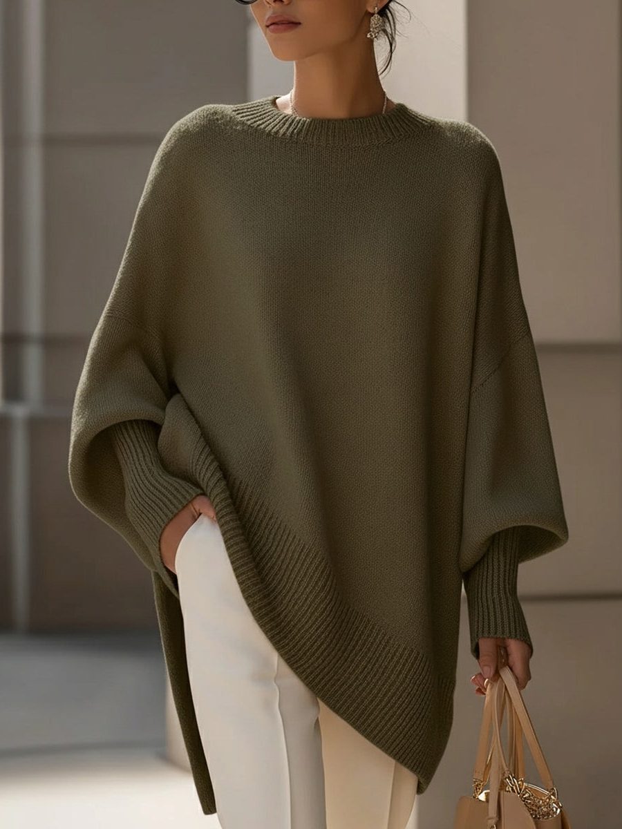 Women's Oversized Knit Poncho Jumper with Batwing Sleeves