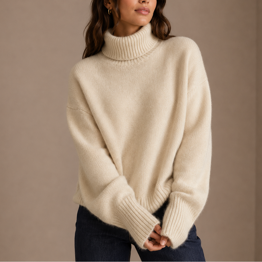 Women's Oversized Turtleneck Jumper in a Soft Relaxed Knit