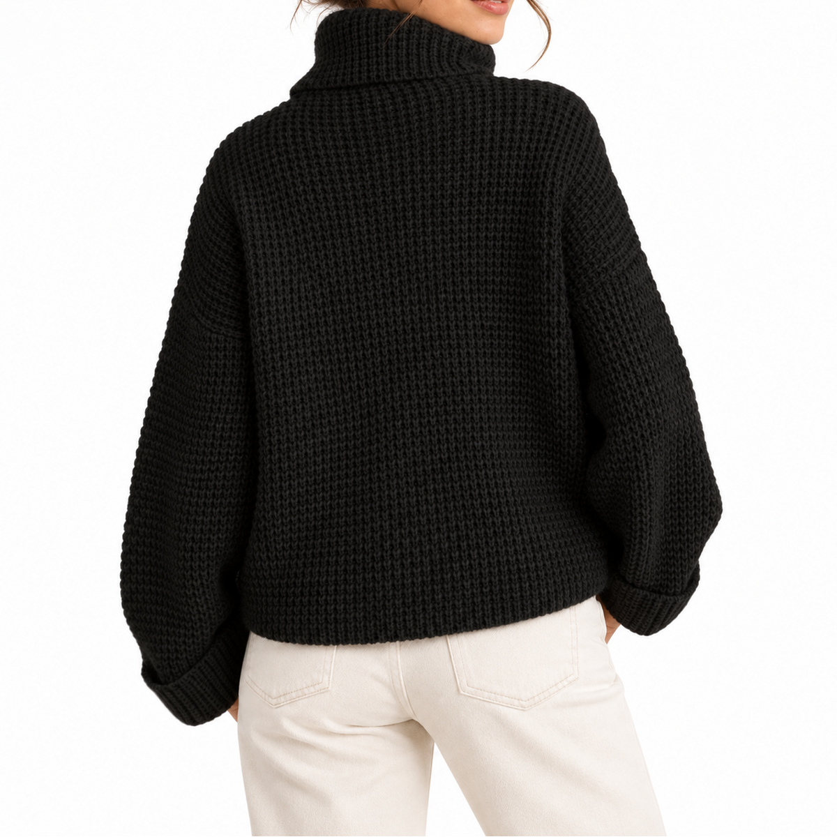 Women's Oversized Turtleneck Jumper with Waffle Knit Texture