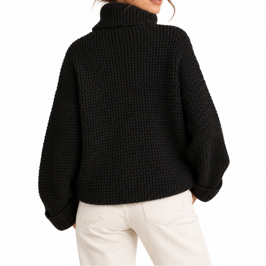 Women's Oversized Turtleneck Jumper with Waffle Knit Texture