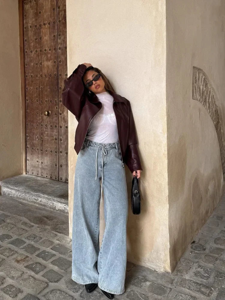 Women's Oversized Waist Length Faux Leather Jacket